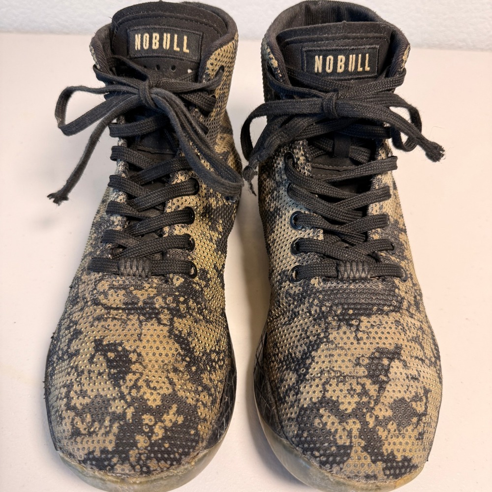 NOBULL High Top Trainer SuperFabric Mens 6.5 Womens 8 Black Olive Camo Training